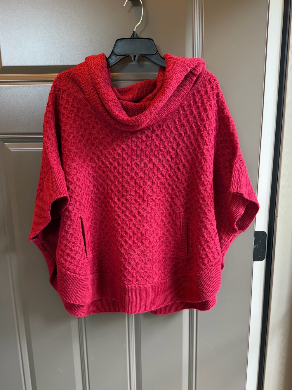 Coco + Carmen Raspberry Red Cowl Neck Poncho Sweater